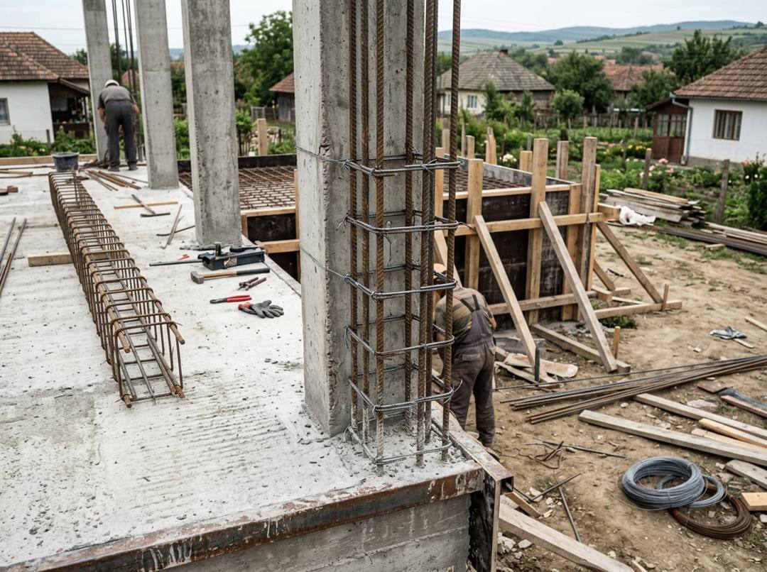 Stâlpi din beton armat cu armătură în așteptare